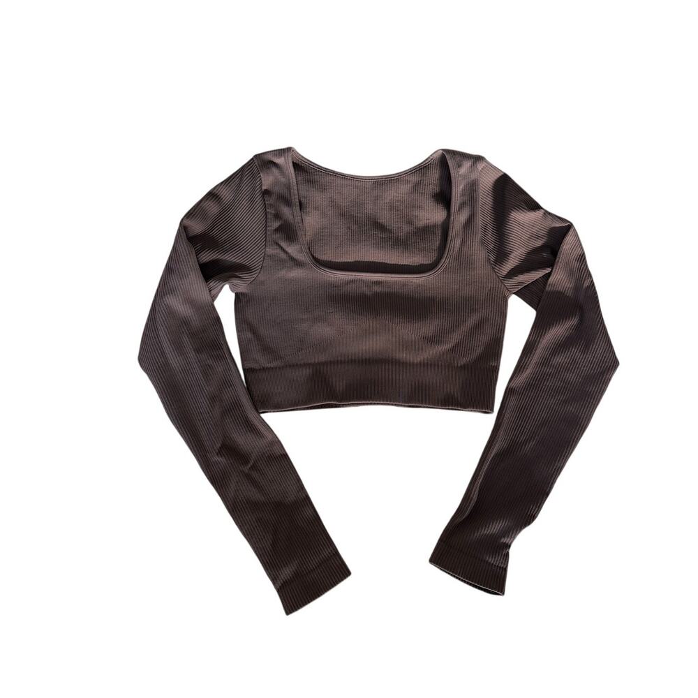 OQQ Ribbed Square Neck Long Sleeve Crop Top